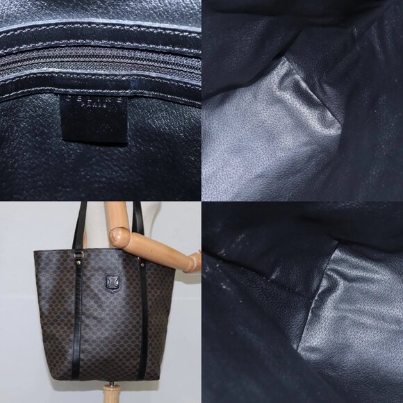 CELINE Macadam Canvas Tote Bag PVC Leather Black Gold Auth 106873V - Picture 14 of 15